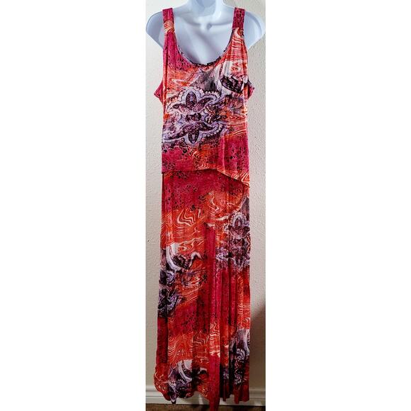 Chadwicks of Boston Pink Orange Abstract Print A Line Maxi Dress Medium Flowy - Picture 2 of 6